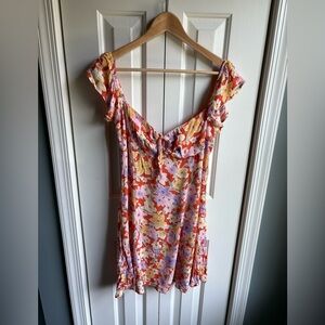 Timing Womens Orange Floral Print Short Sleeve Mini Dress Size Large NWT